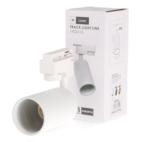 Foco de carril LEDME LM3194 Light Line blanco junto a su embalaje de LEDME