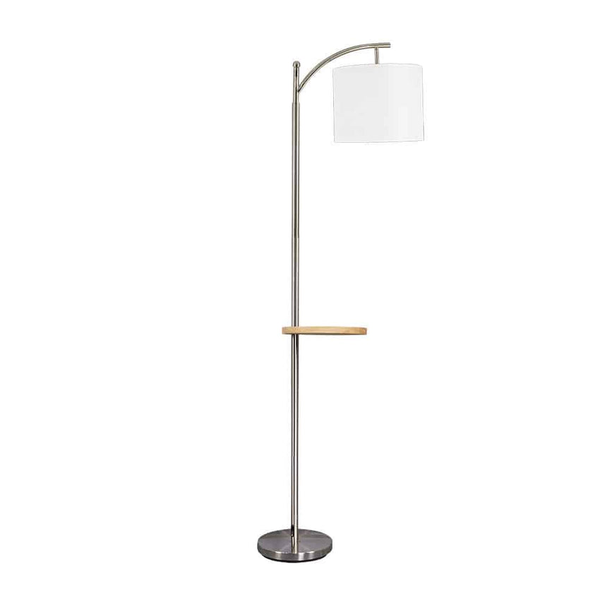 Fabrilamp Seda Pie Salon 1xe27 Niquel C/pantalla Blanca C/mesita Madera Incorporada 181x27x44 Cm 156941003