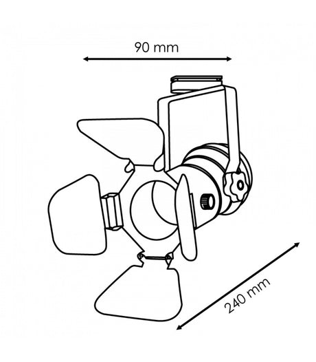 Plano de medidas del foco LEDME Movie LM4342 con cotas de 90 y240mm