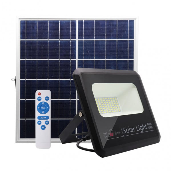 Fabrilamp Malaquita Proyector Solar 40w 6500k Negro 3600lm (20,5x23x6)(35x23,5x2)cm mando y Cable 5m 147280409
