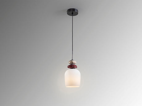 Lámpara Schuller Dunia 796019 de una luz vista aislada, con cristal opal y cerámica granate y marrón claro