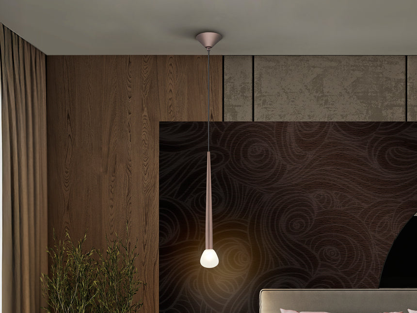 Schuller Komet 312585: colgante individual en café con cristal opal, vista completa y centrada en ambiente
