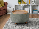 Puf Schuller Lucy de chenilla verde con asiento reversible y tapa de mesa en acabado roble natural