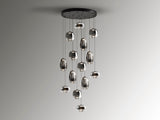 Lámpara colgante Schuller Onice 719957 de catorce luces, metal negro mate y cristal gris humo