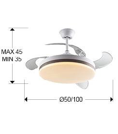 Ventilador de techo Schuller Vento LED blanco y bronce plafón retráctil CCT Ø50cm 168311D - dimensiones