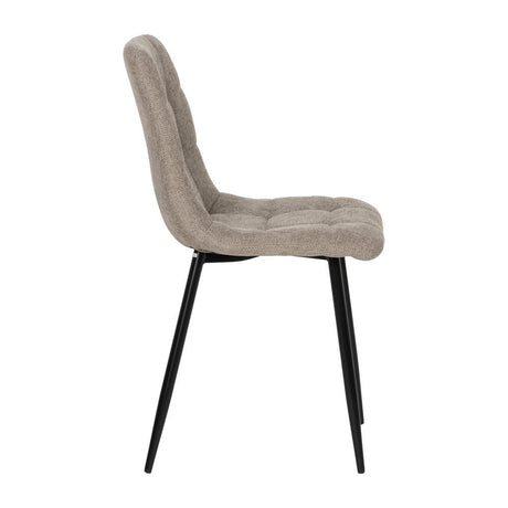 Silla IXIA 612557 tapizada taupe con patas de metal negro, vista lateral completa