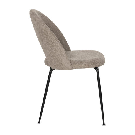 Silla IXIA 612565 tapizada taupe con respaldo abierto y patas de hierro negro, vista lateral completa