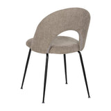 Silla IXIA 612565 tapizada taupe con respaldo abierto y patas de hierro negro, vista posterior completa