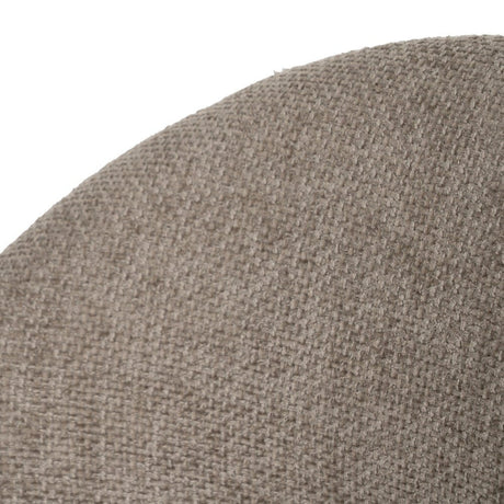 Silla IXIA 612565 tapizada taupe con respaldo abierto y patas de hierro negro, detalle del tejido en el respaldo