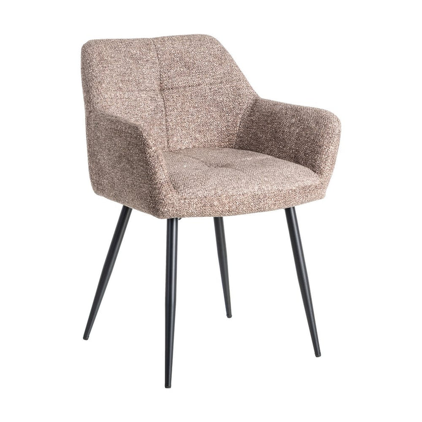 Silla IXIA 615416 tapizada jaspeado taupe con brazos y patas negras, vista completa en diagonal