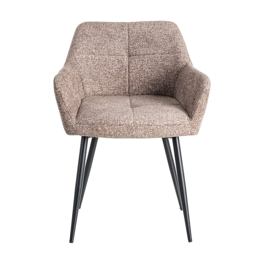 Silla IXIA 615416 tapizada jaspeado taupe con brazos y patas negras, vista frontal