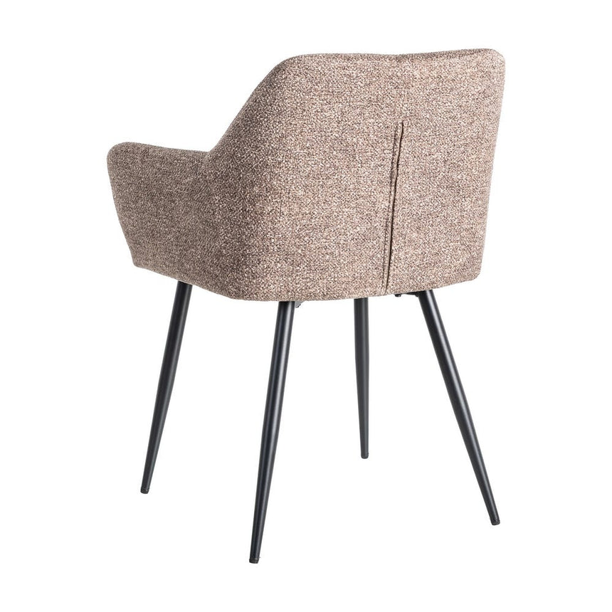 Silla IXIA 615416 tapizada jaspeado taupe con brazos y patas negras, vista posterior en diagonal