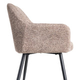 Silla IXIA 615416 tapizada jaspeado taupe con brazos y patas negras, detalle lateral del reposabrazos