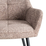 Silla IXIA 615416 tapizada jaspeado taupe con brazos y patas negras, detalle del reposabrazos y asiento
