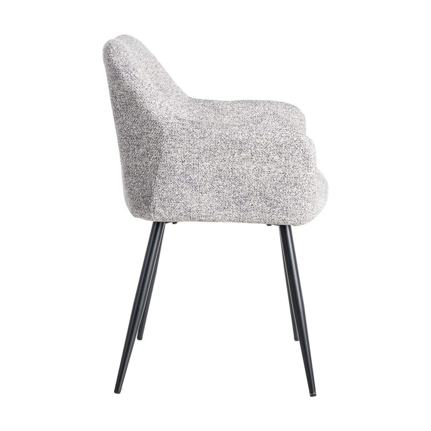 Silla IXIA 615419 tapizada jaspeado gris y blanco con brazos y patas negras, vista lateral