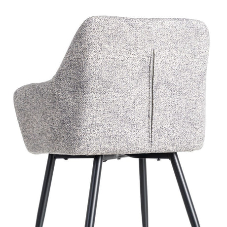Silla IXIA 615419 tapizada jaspeado gris y blanco con brazos y patas negras, detalle posterior del respaldo