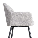 Silla IXIA 615419 tapizada jaspeado gris y blanco con brazos y patas negras, detalle lateral del reposabrazos