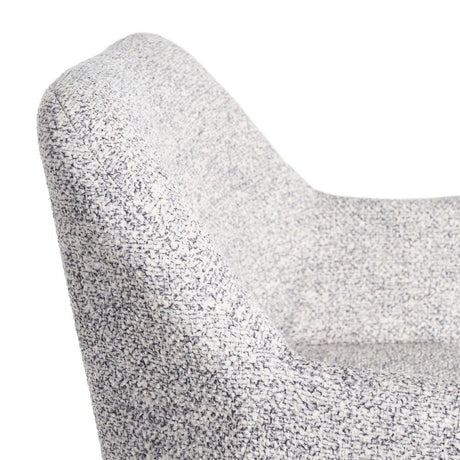 Silla IXIA 615419 tapizada jaspeado gris y blanco con brazos y patas negras, detalle del respaldo y tejido