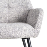 Silla IXIA 615419 tapizada jaspeado gris y blanco con brazos y patas negras, detalle del reposabrazos y asiento