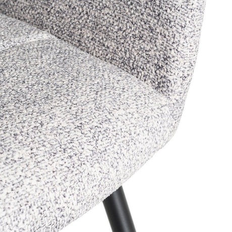 Silla IXIA 615419 tapizada jaspeado gris y blanco con brazos y patas negras, detalle del asiento