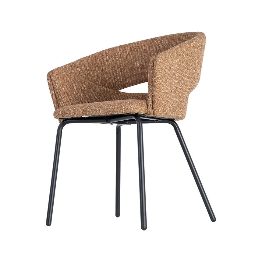 Silla con brazos IXIA 616395 tapizada moka con patas oscuras, vista lateral