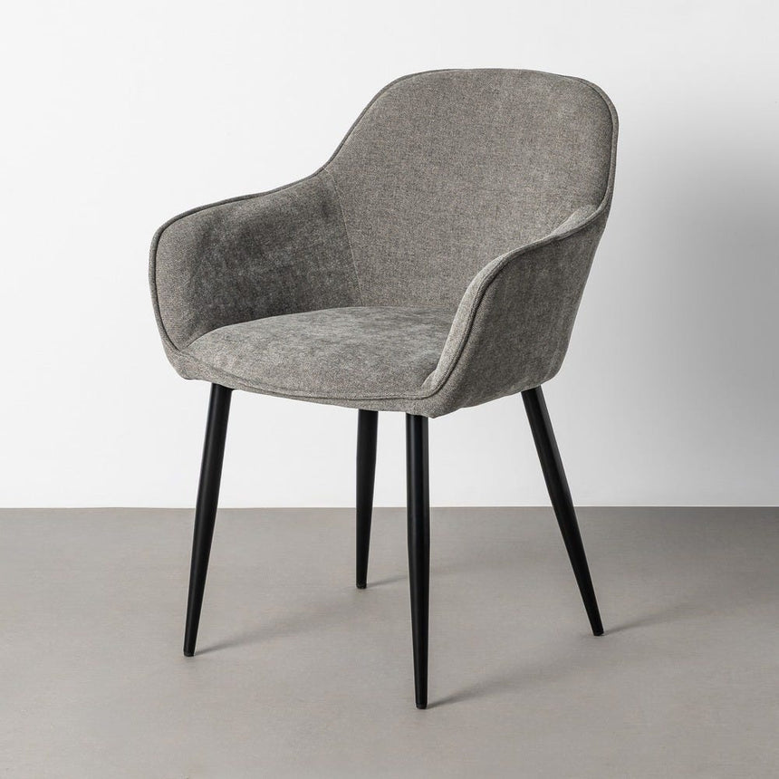 Silla IXIA 617551 tapizada verde con brazos y patas oscuras de hierro, vista completa centrada