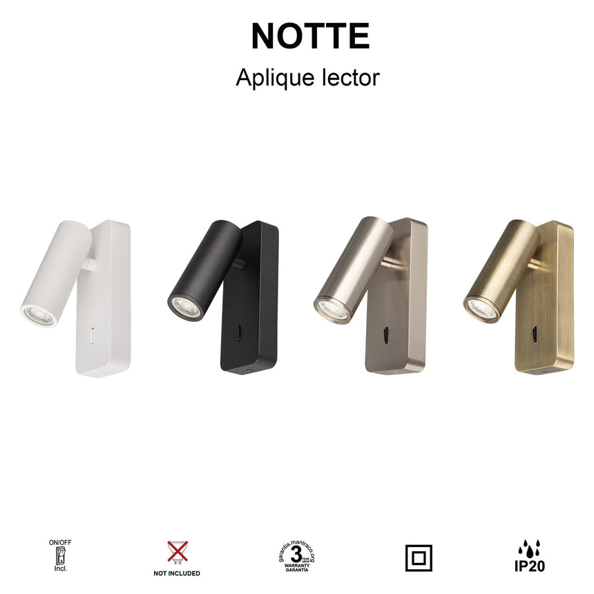 Aplique de pared lector Mantra Notte Mini GU10 cuero 8876 - detalle
