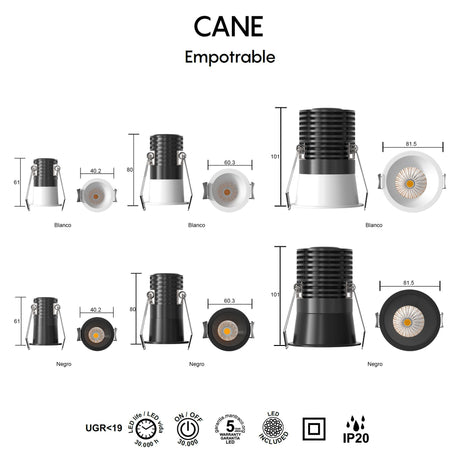Empotrable Mantra Cane LED 3W 3000K negro 9264 - detalle