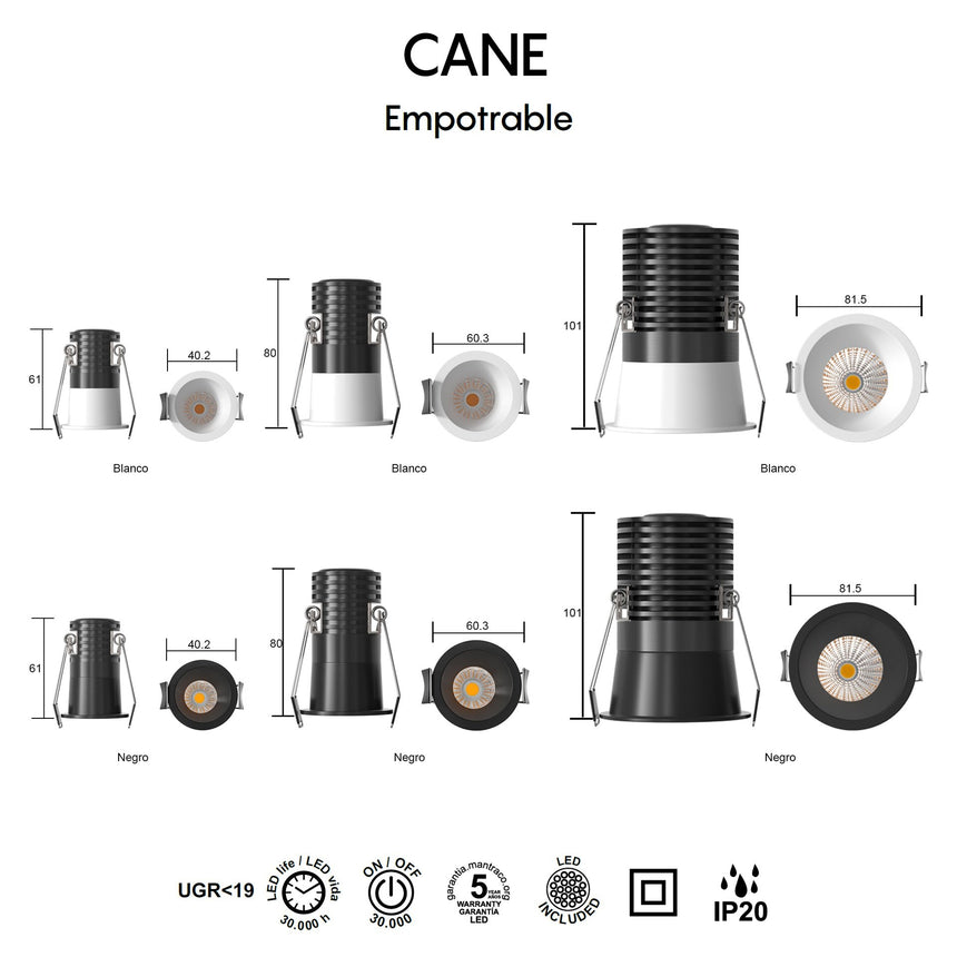 Empotrable Mantra Cane LED 3W 3000K negro 9264 - detalle