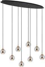 Lámpara colgante Trio Solenne 394710880 de ocho luces en negro y dorado con esferas de vidrio transparente
