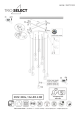 Esquema oficial de montaje de Trio Solenne 394731380 de trece luces, ajuste de altura y selector DIP; protección IP20