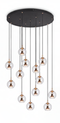 Lámpara colgante Trio Solenne 394731380 de trece luces, florón circular negro y esferas transparentes con detalles dorados