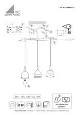 Esquema oficial de montaje de Trio Jerano 364500317: instalación y colocación de bombillas E27, IP20