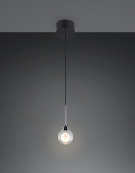 Trio Calista 394910132, colgante individual de cristal y cromo con base negra mate