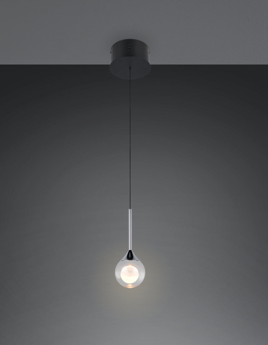 Trio Calista 394910132, colgante individual de cristal y cromo con base negra mate