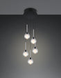 Trio Calista 394930532, cinco colgantes de cristal con acabado cromo y base circular negra mate