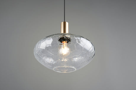 Trio Emelie R38151052 encendida, vidrio transparente texturizado y metal dorado