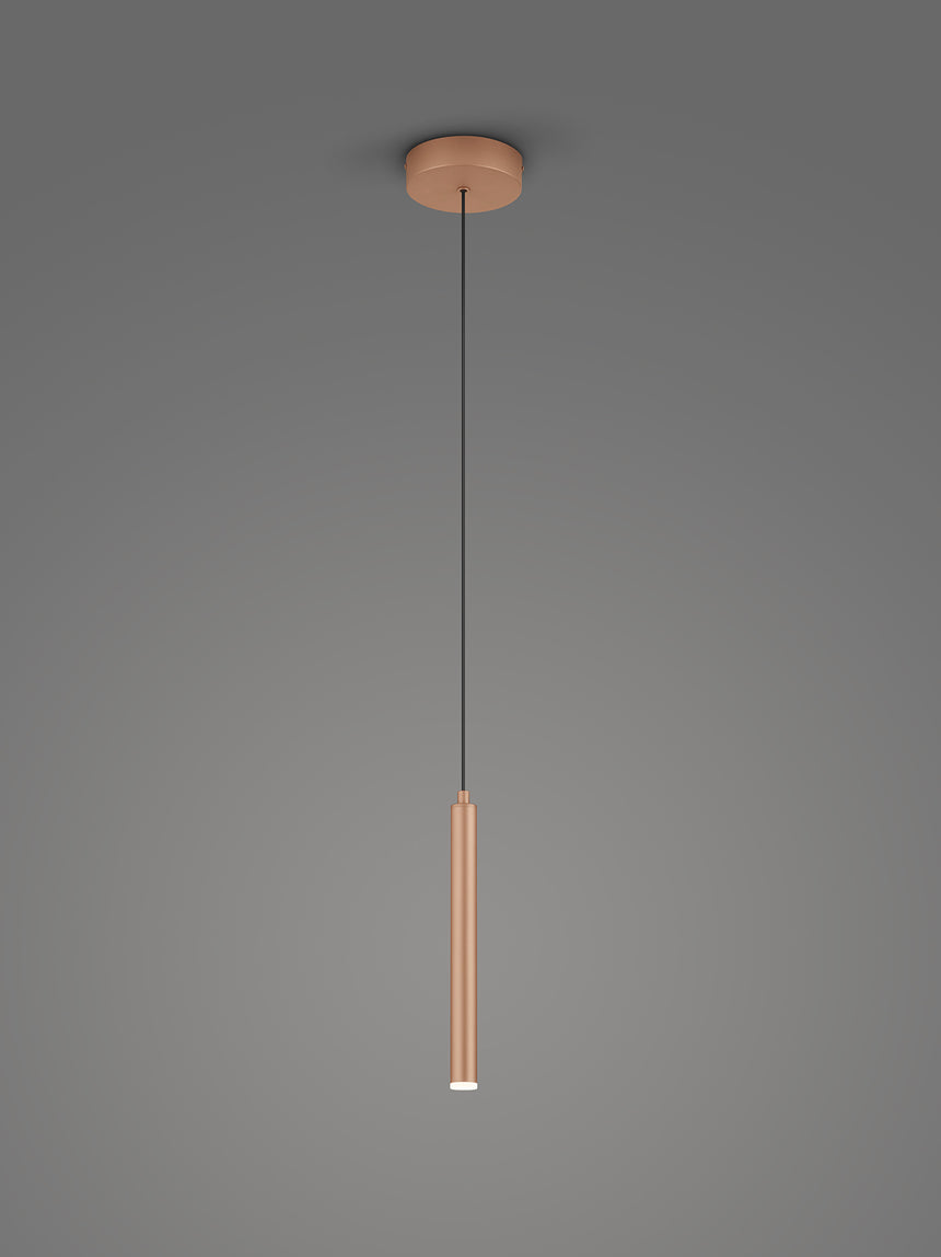 Lámpara colgante Trio Calina MR32160165 en metal color café, con cuerpo tubular y florón circular