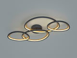 Trio Sivo 691410432, plafón de cuatro aros ovalados en negro mate y café con luz LED