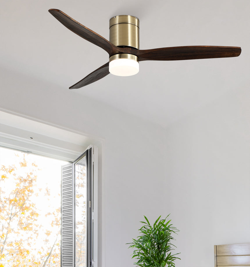 Ventilador de techo Fabrilamp Aguilón LED cuero roble 3 palas motor DC 3000-6000K Ø132cm 20W — vista 1