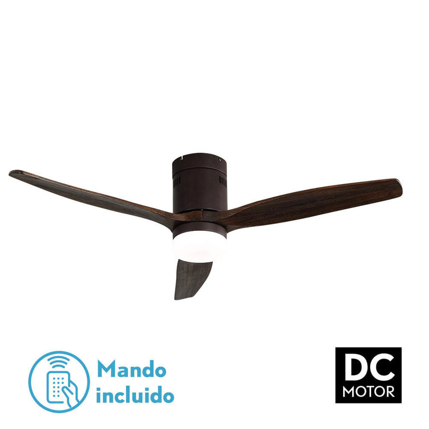 Ventilador de techo Fabrilamp Aguilón LED marrón roble 3 palas motor DC 3000-6000K Ø132cm 20W — vista 1