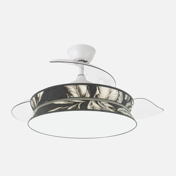 Ventilador de techo retráctil Fabrilamp Decor LED blanco estampado oscuro 3 palas motor DC Ø108cm 264390201