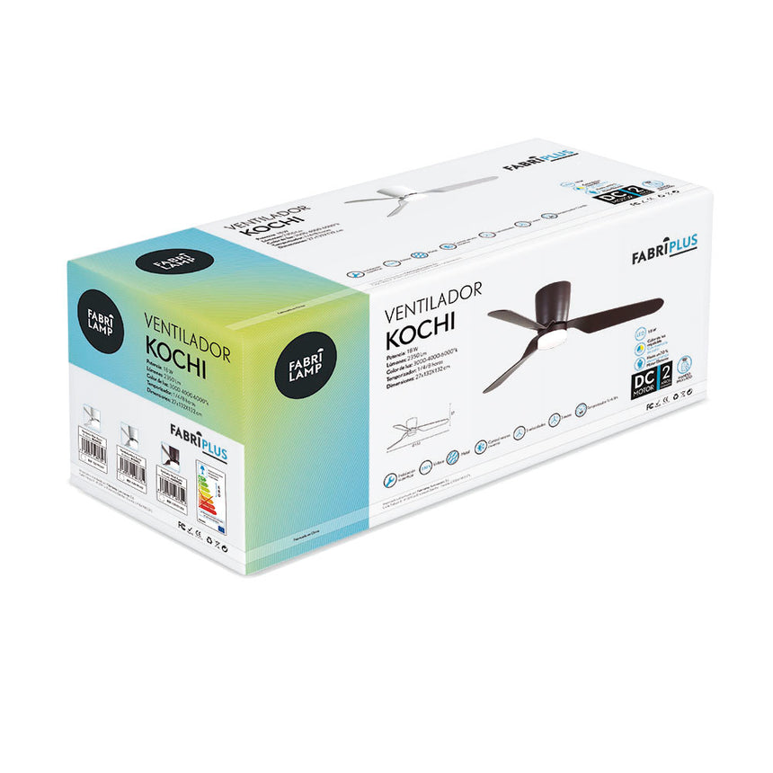 Ventilador de techo Fabrilamp Kochi LED marrón 3 palas motor DC 3000-6000K Ø132cm 18W — vista 4