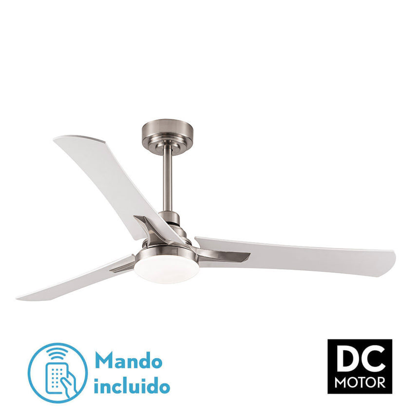 Ventilador de techo Fabrilamp Coro LED níquel blanco haya 3 palas motor DC 3000-6000K Ø132cm 22W — vista 3
