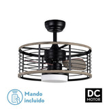 Ventilador de techo con luz Fabrilamp Pella LED negro madera 3 palas motor DC Ø50cm 24W 185891309