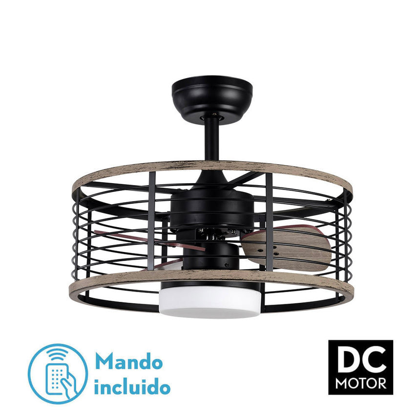 Ventilador de techo con luz Fabrilamp Pella LED negro madera 3 palas motor DC Ø50cm 24W — vista 1