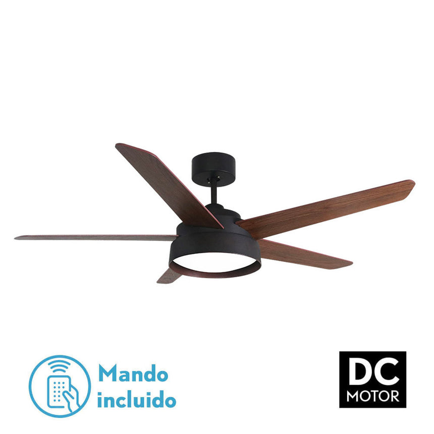 Ventilador de techo Fabrilamp Lebeche LED marrón nogal roble 5 palas motor DC 3000-6000K Ø132cm 25W — vista 2