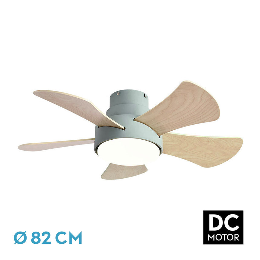 Ventilador de techo Fabrilamp Gregario LED verde blanco haya 5 palas motor DC 3000-6000K Ø82cm 25W — vista 1