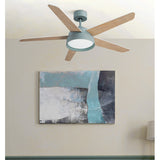 Ventilador de techo Fabrilamp Lebeche LED verde blanco haya 5 palas motor DC Ø132cm 25W 180791506