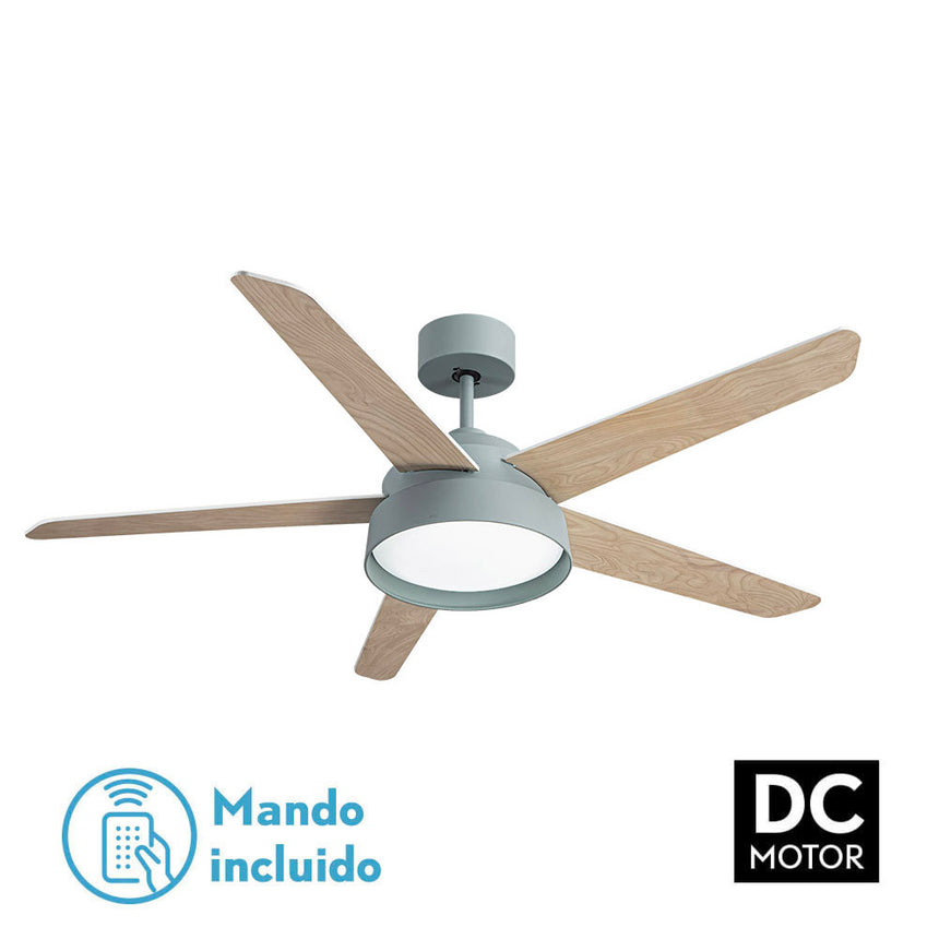 Ventilador de techo Fabrilamp Lebeche LED verde blanco haya 5 palas motor DC 3000-6000K Ø132cm 25W — vista 3